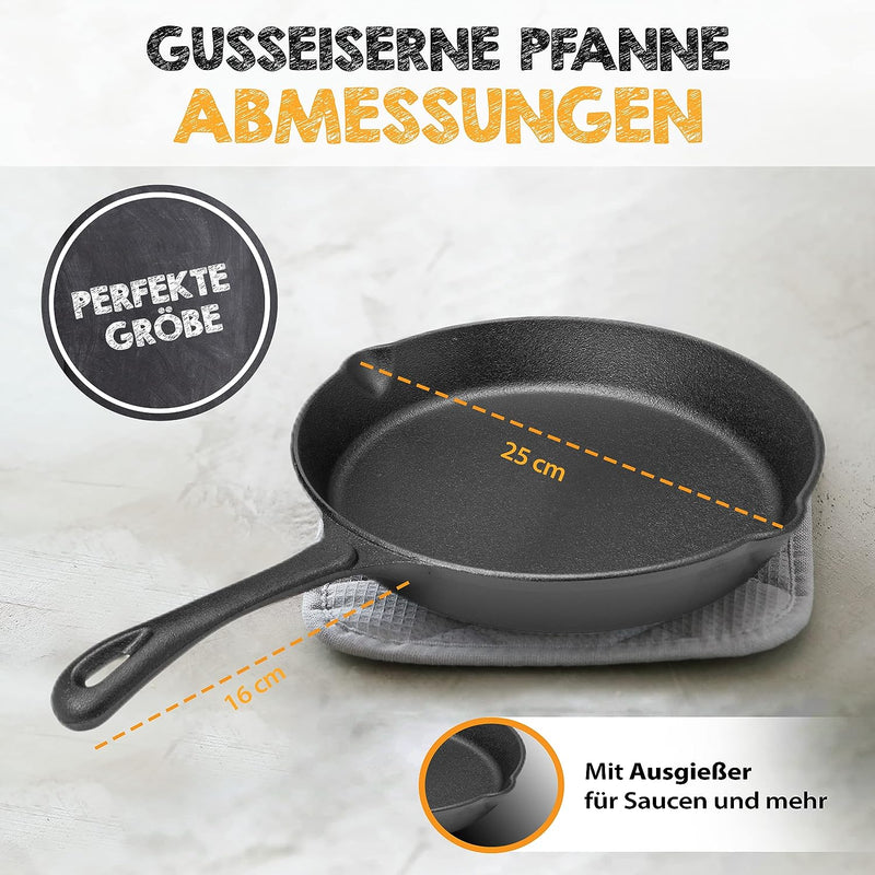 Laad de afbeelding in de galerijviewer, OSTOVE Gusseisenpfanne Ø 25 cm mit Ausgießer und Schwenkgriff vor-eingebrannt