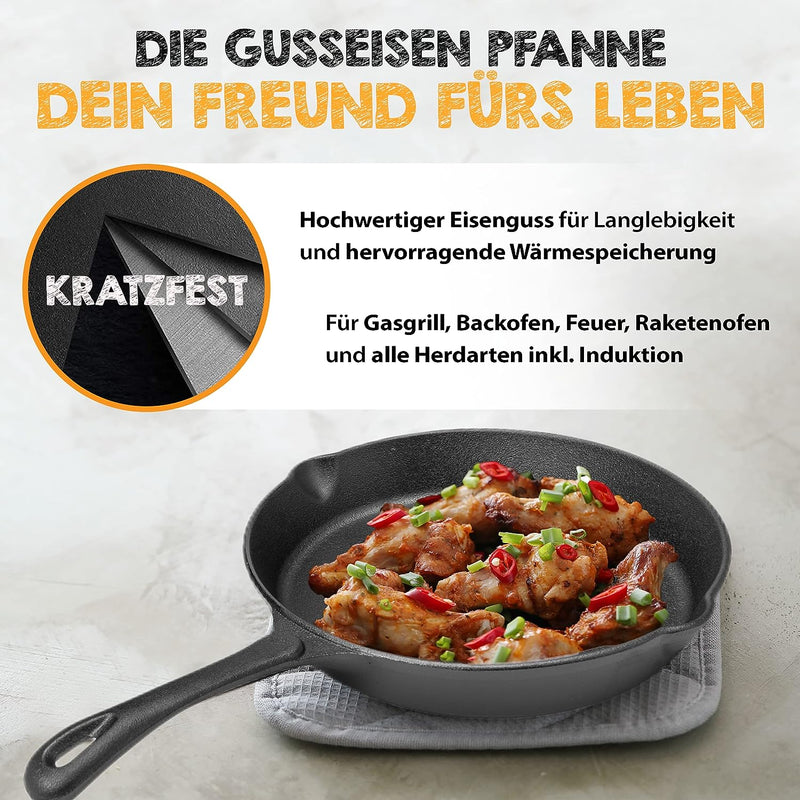 Laad de afbeelding in de galerijviewer, OSTOVE Gusseisenpfanne Ø 25 cm mit Ausgießer und Schwenkgriff vor-eingebrannt