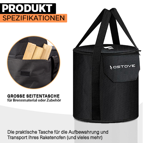 Laad de afbeelding in de galerijviewer, Produktspezifikationen der OSTOVE Tragetasche 2.0 mit Material- und Ausstattungsdetails