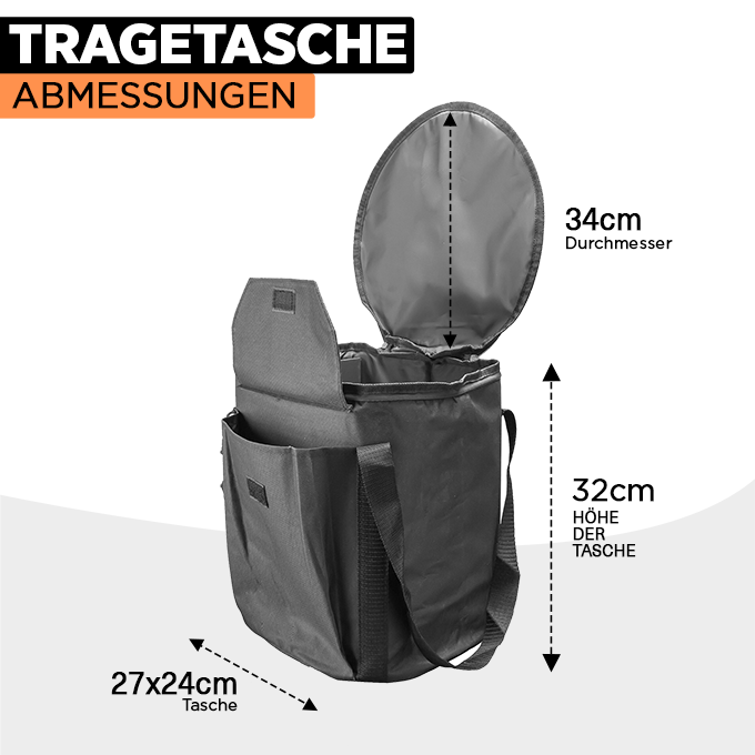 Laad de afbeelding in de galerijviewer, Abmessungen der Tragetasche: 34 cm Durchmesser, 33 cm Höhe und 60 cm lange Trageriemen