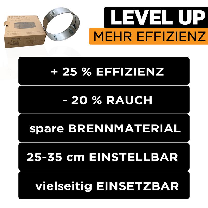 Laad de afbeelding in de galerijviewer, Vorteile des Feuerrings: bis zu 25 % weniger Verbrauch und 20 % weniger Rauchentwicklung
