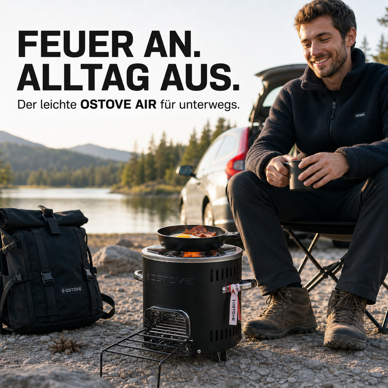 Laad de afbeelding in de galerijviewer, OSTOVE AIR All-Black beim Camping — Feuer an, Alltag aus
