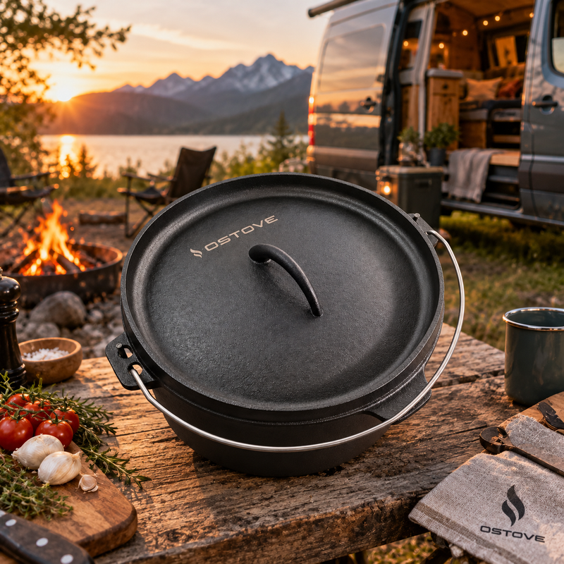 Laden Sie das Bild in Galerie -Viewer, OSTOVE Dutch Oven 25 cm vor einem Campingbus
