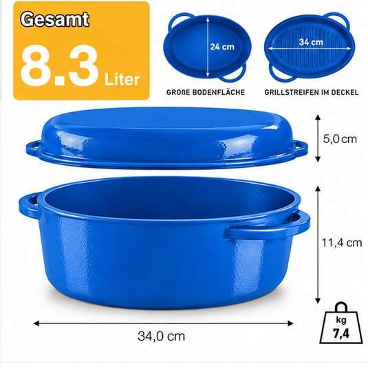 OSTOVE emaillierter MultiBräter Blau: Maße, Fassungsvermögen und Gewicht